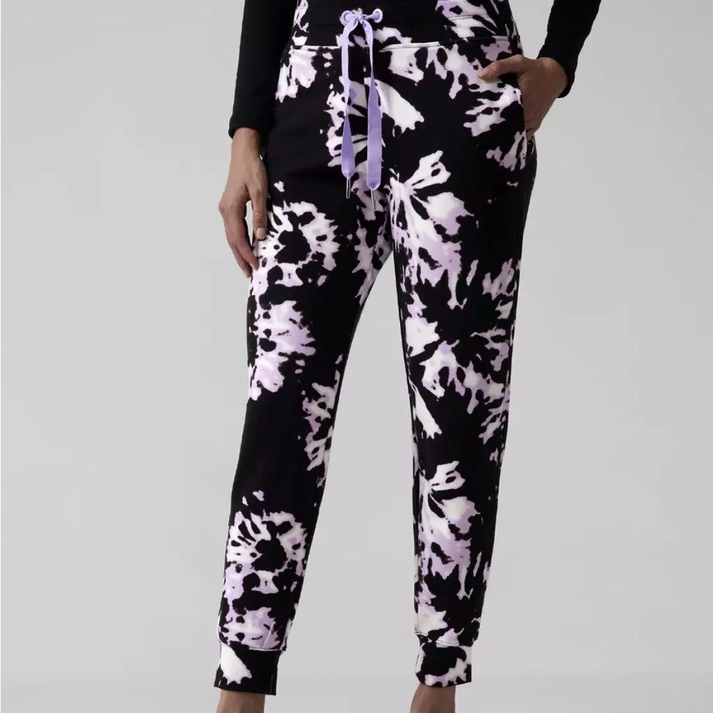 Athleta Floral Print Joggers in Black and Purple